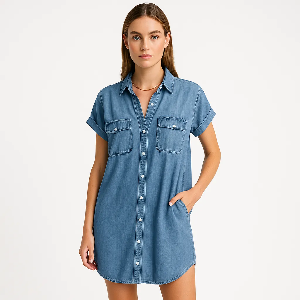 Denim Shirt Dress | Cotton | Relaxed Fit and Versatile