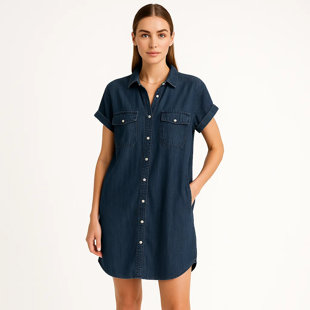 Denim Shirt Dress | Cotton | Relaxed Fit and Versatile