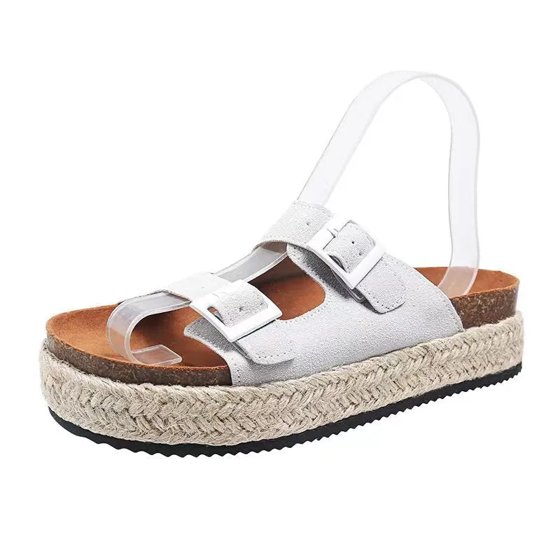 Double Buckle Open Toe Flats Sandals