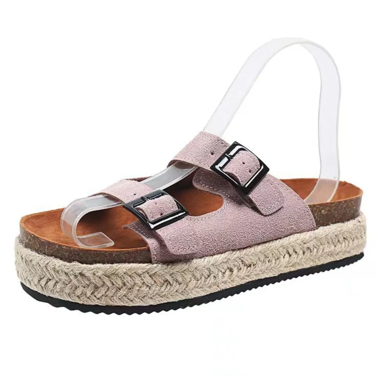 Double Buckle Open Toe Flats Sandals