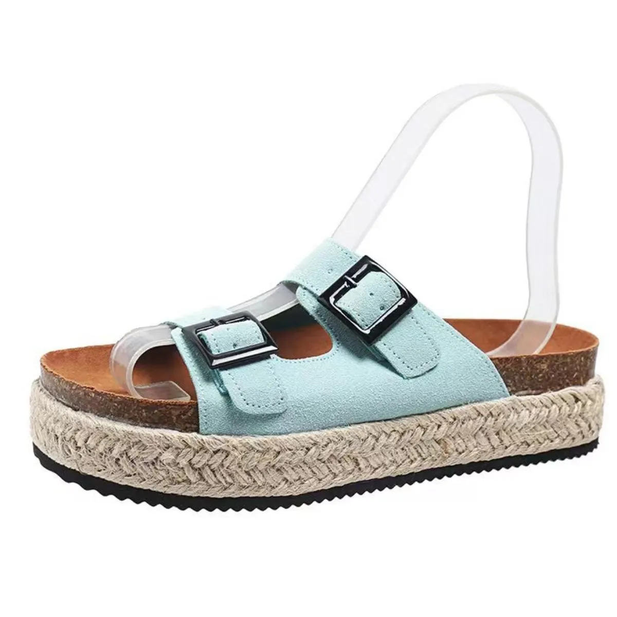 Double Buckle Open Toe Flats Sandals