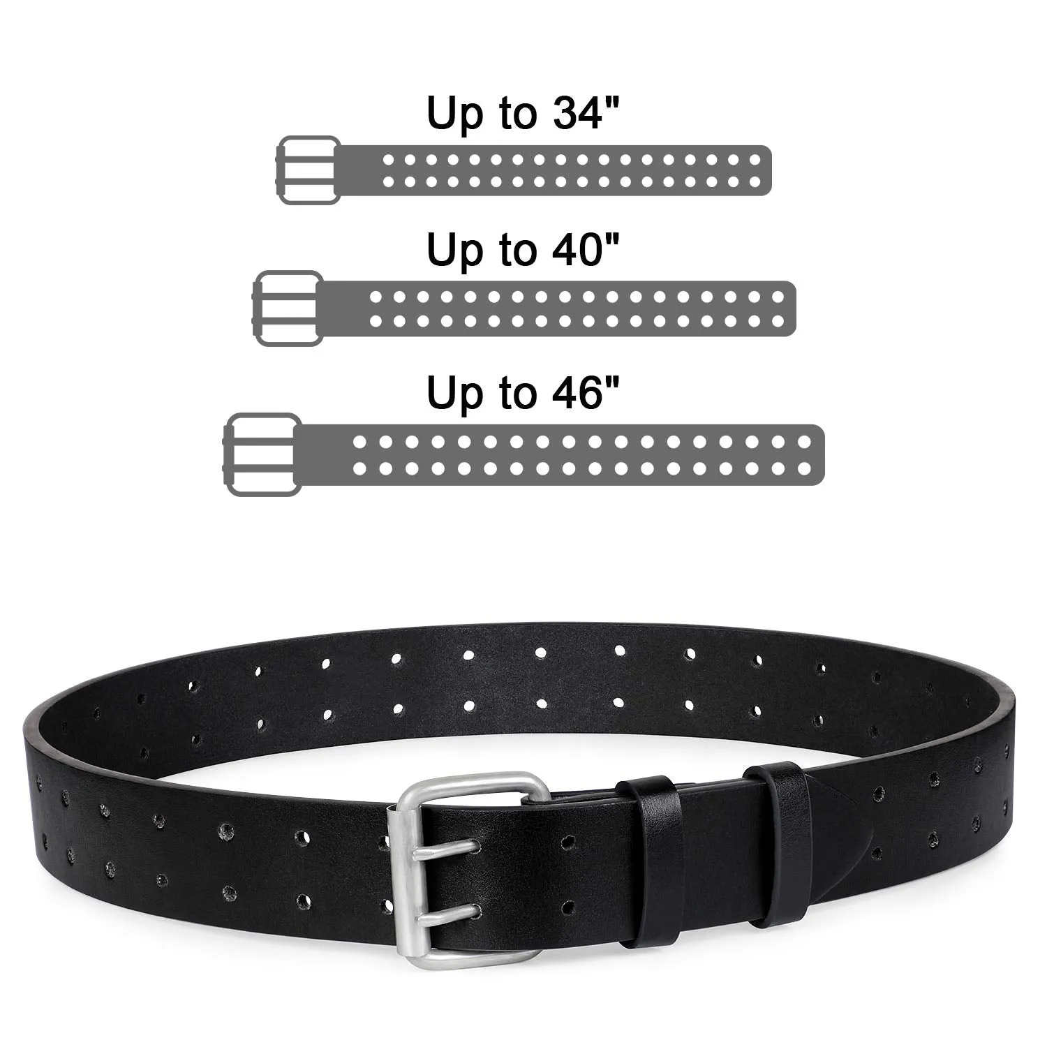 Double Prong Leather Belt Heavy Duty Belt for Men, Double Grommet Holes Belt for Pants