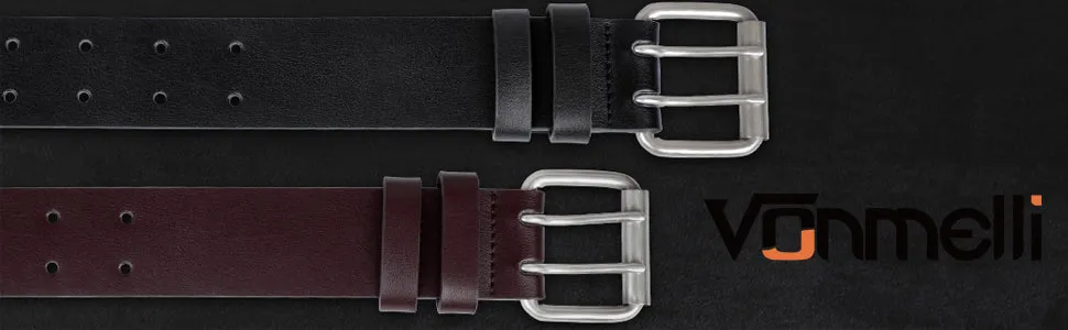 Double Prong Leather Belt Heavy Duty Belt for Men, Double Grommet Holes Belt for Pants