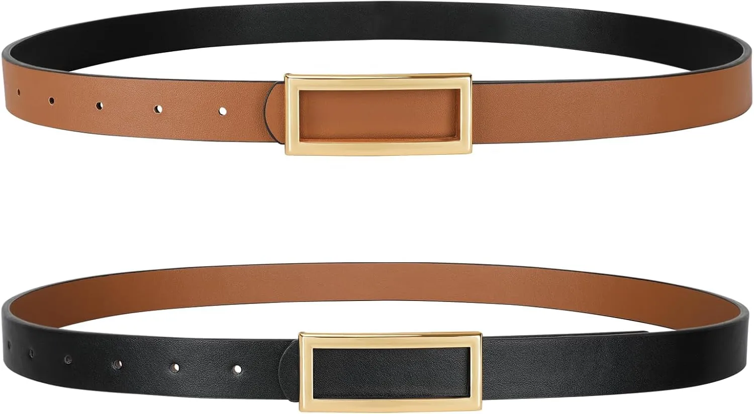 Double-sided women's thin belt for Dresses Jeans Pants with Gold Buckle