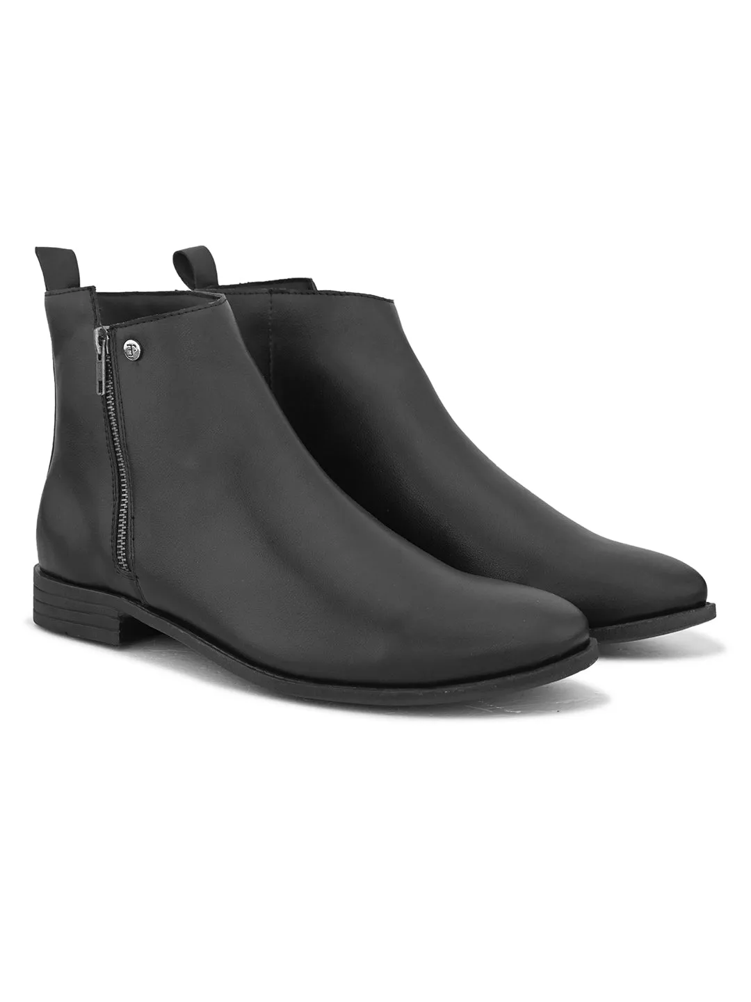EL PASO Men Black Faux Leather Casual Chelsea Boots
