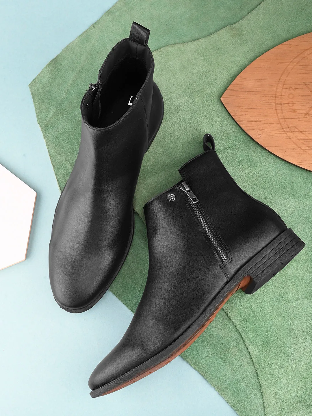 EL PASO Men Black Faux Leather Casual Chelsea Boots