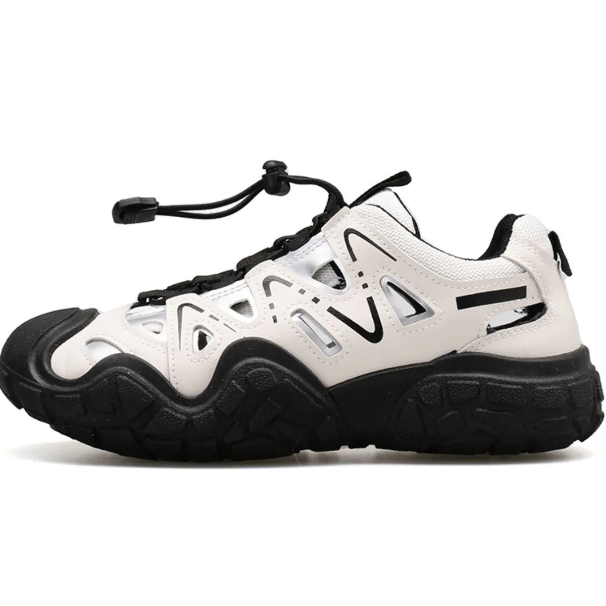 Elastic Lock Laces Round Toe Platform Contrast Athletic