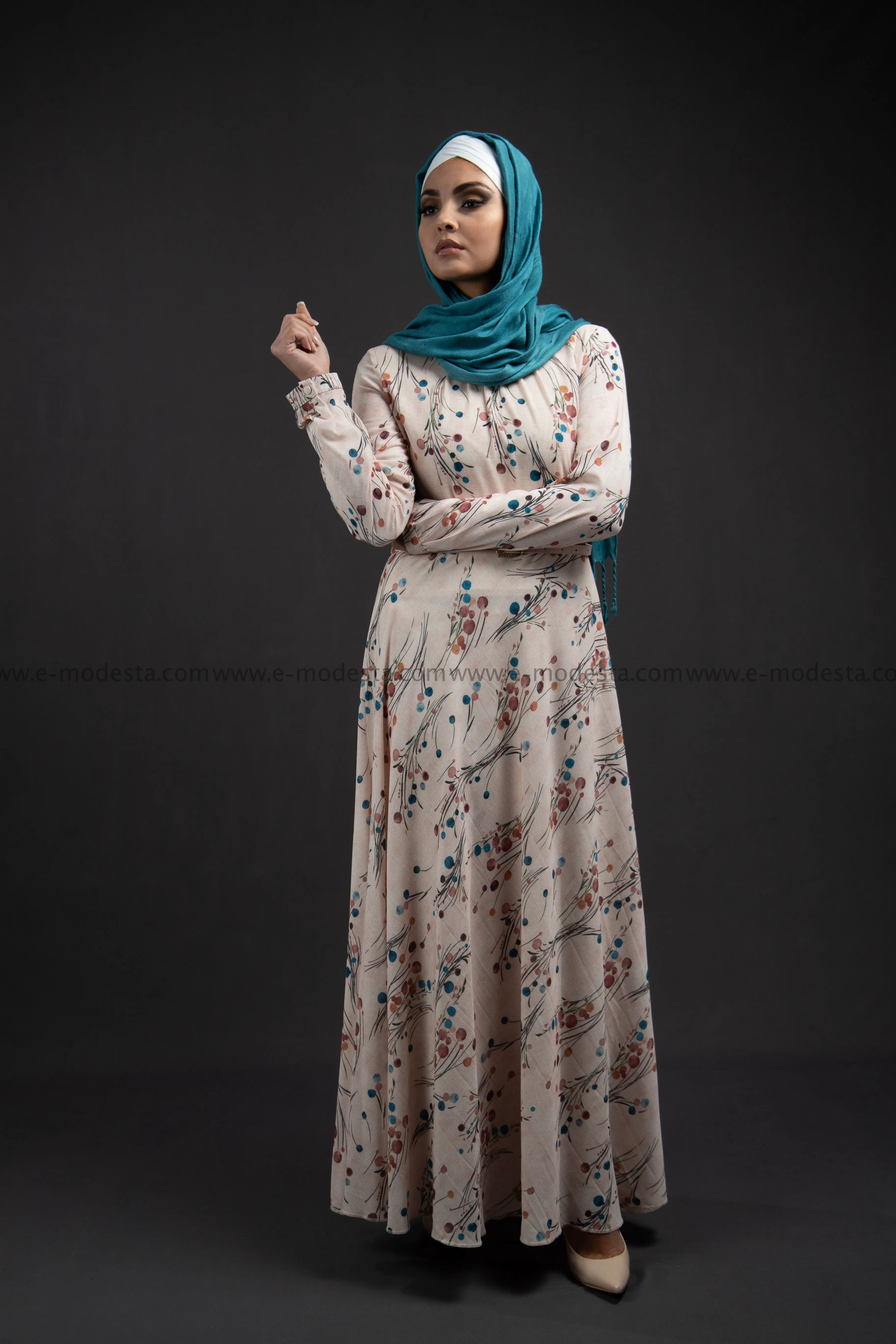 Elegant Maxi Summer Dress | Blue Dots Pattern | Fully Lined from Inside
