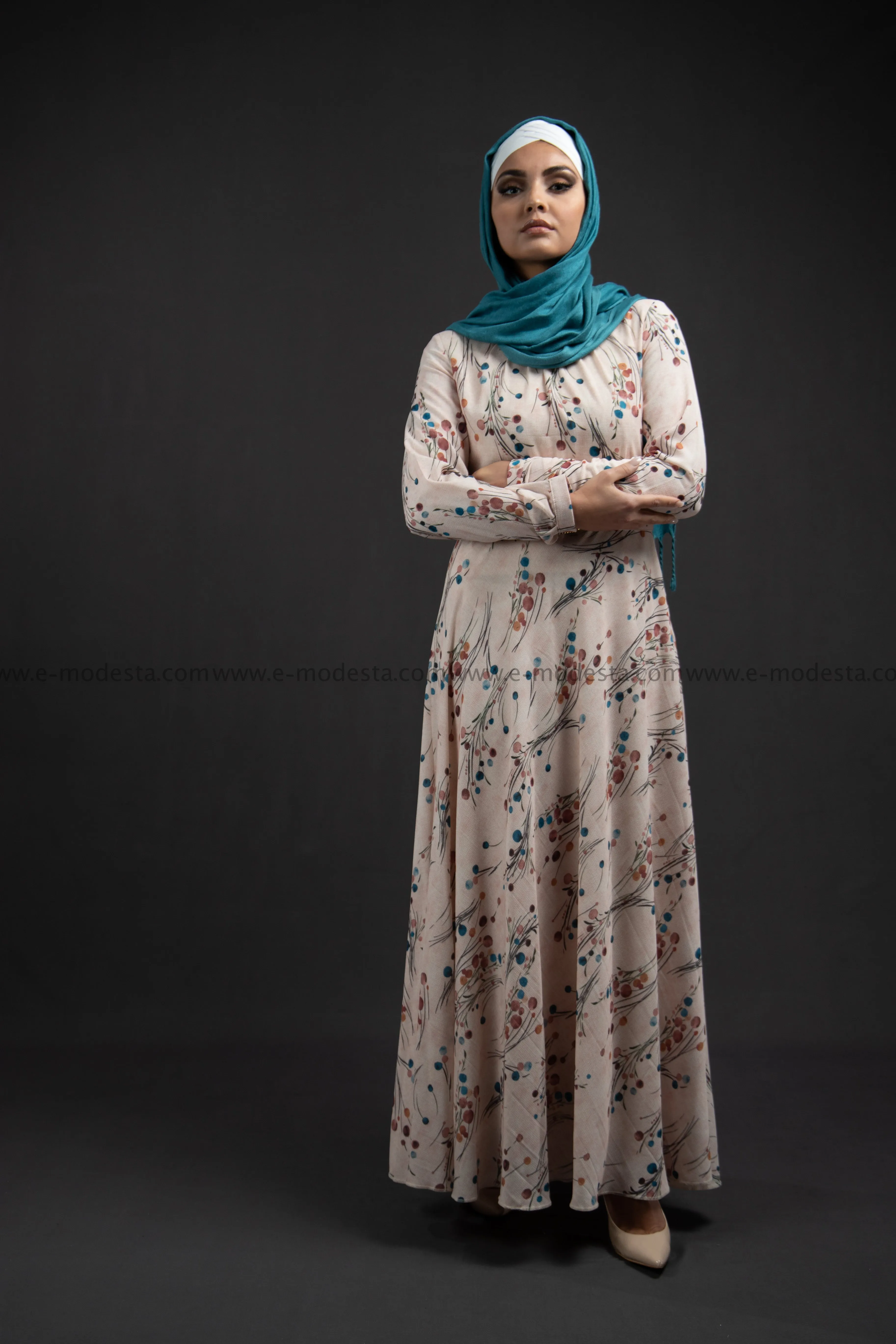 Elegant Maxi Summer Dress | Blue Dots Pattern | Fully Lined from Inside