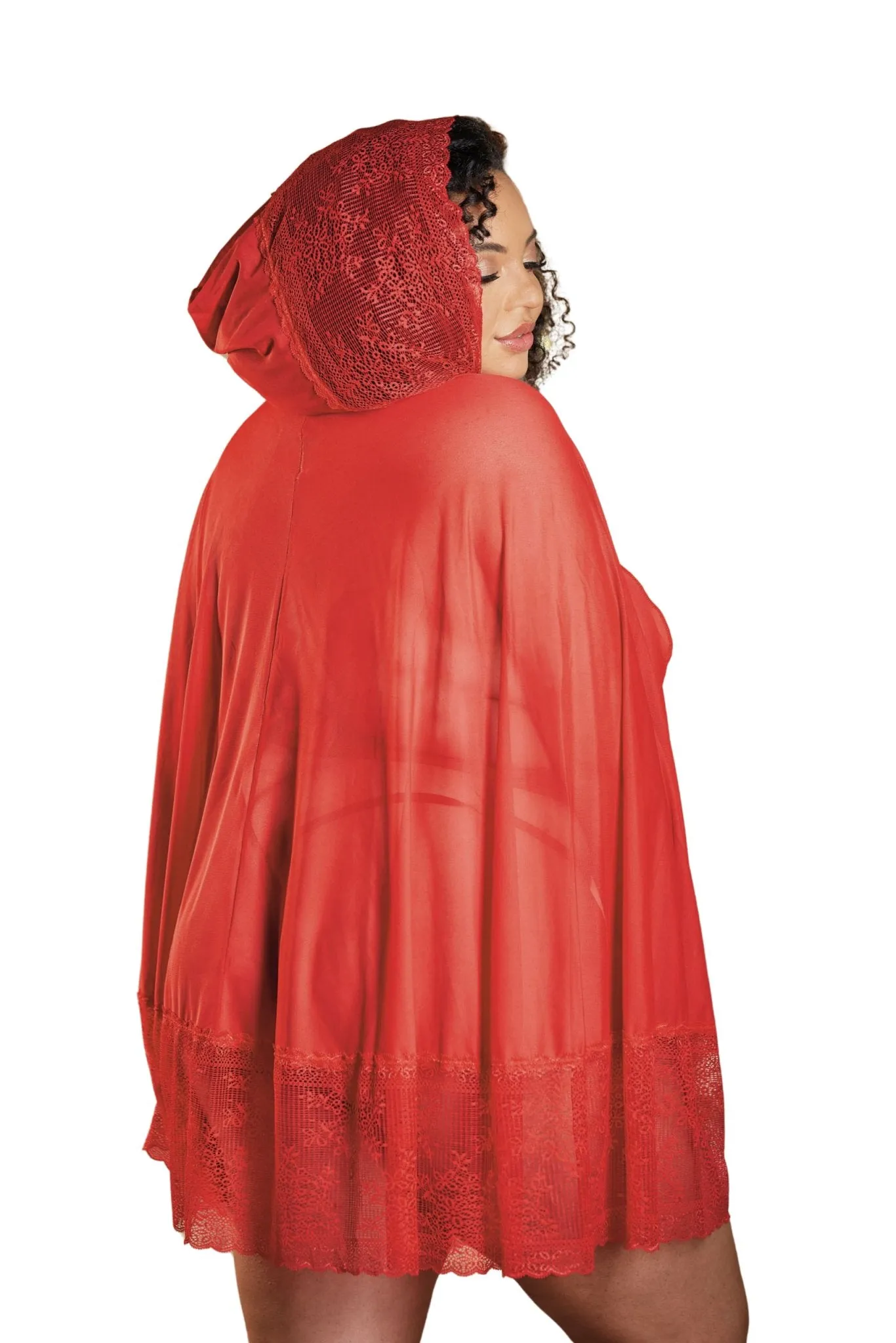 Elegant Plus Size Lace Cape with Mesh Detailing & Waist Belt