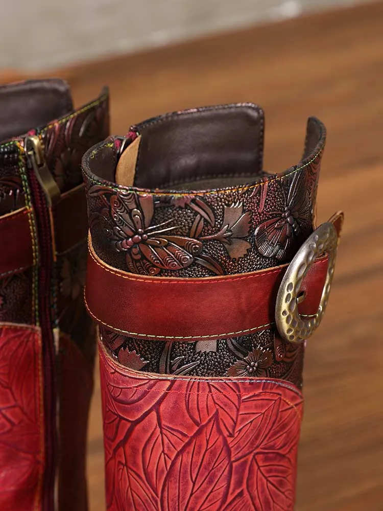 Emerald Embossed Leather Flat Boots