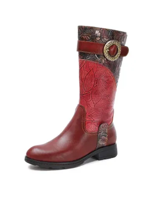 Emerald Embossed Leather Flat Boots