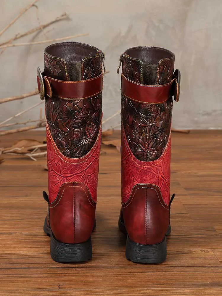 Emerald Embossed Leather Flat Boots