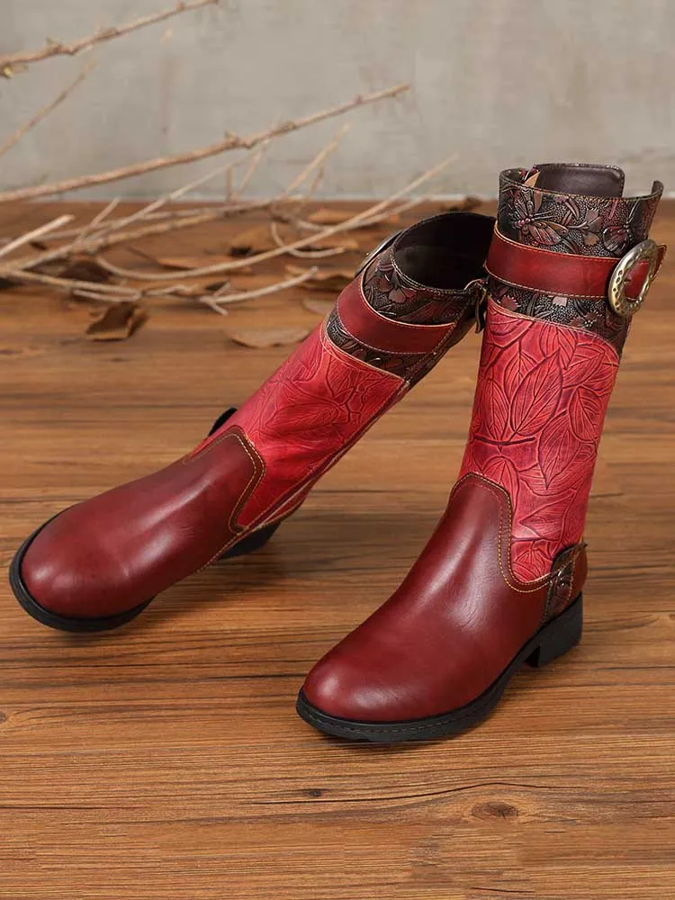 Emerald Embossed Leather Flat Boots
