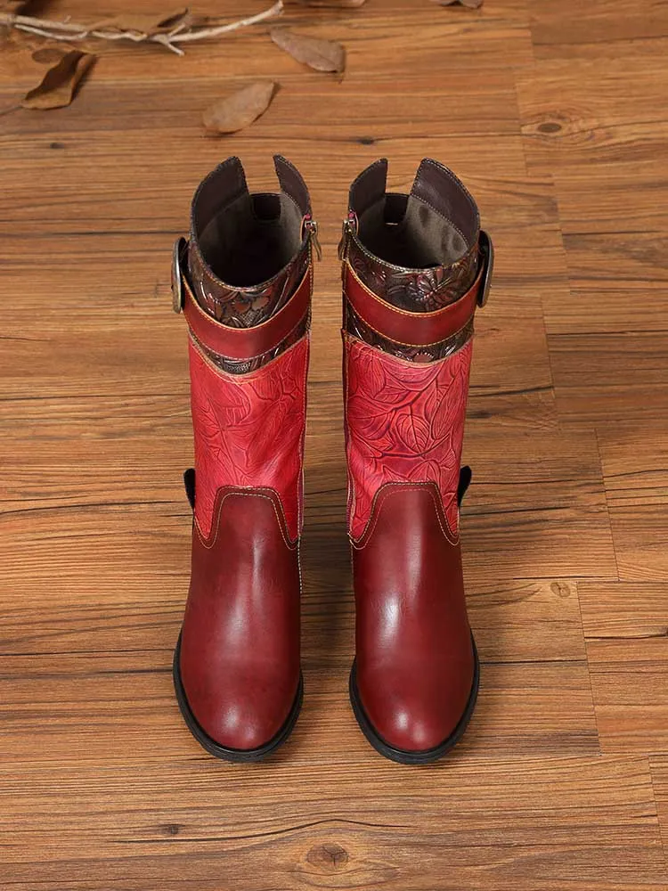 Emerald Embossed Leather Flat Boots
