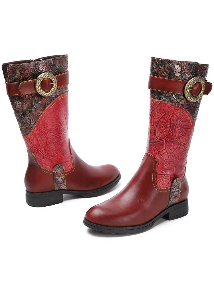 Emerald Embossed Leather Flat Boots