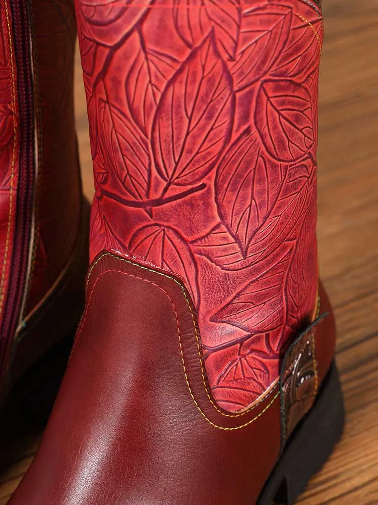 Emerald Embossed Leather Flat Boots