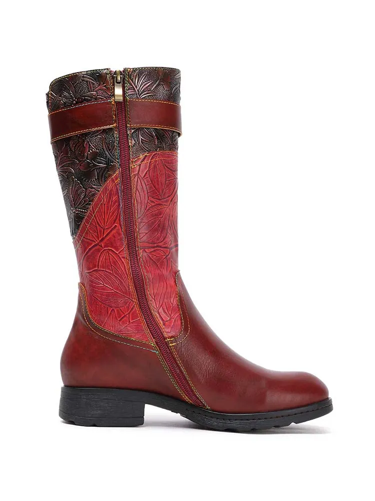 Emerald Embossed Leather Flat Boots