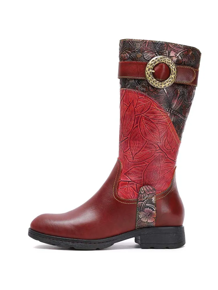Emerald Embossed Leather Flat Boots