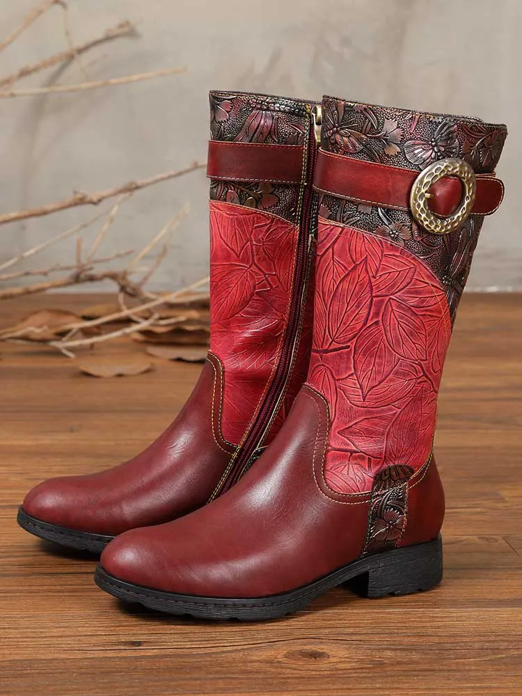 Emerald Embossed Leather Flat Boots
