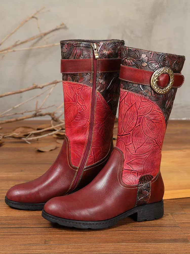 Emerald Embossed Leather Flat Boots