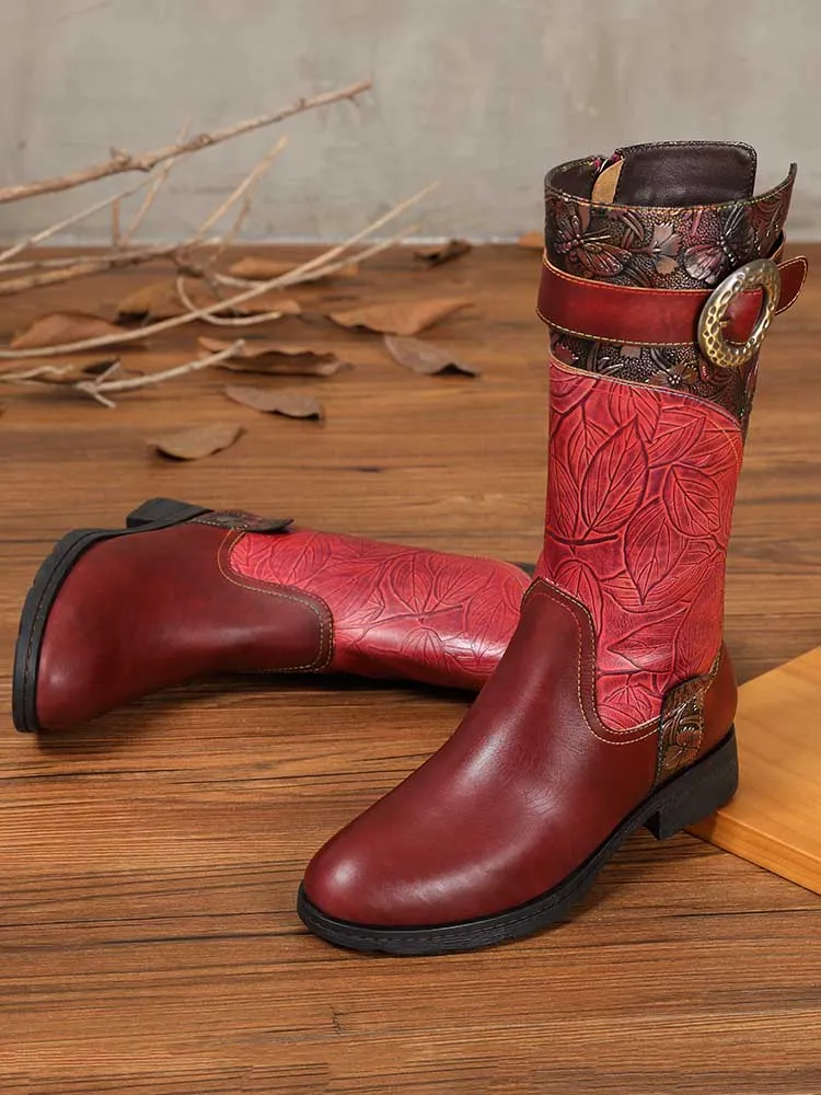 Emerald Embossed Leather Flat Boots