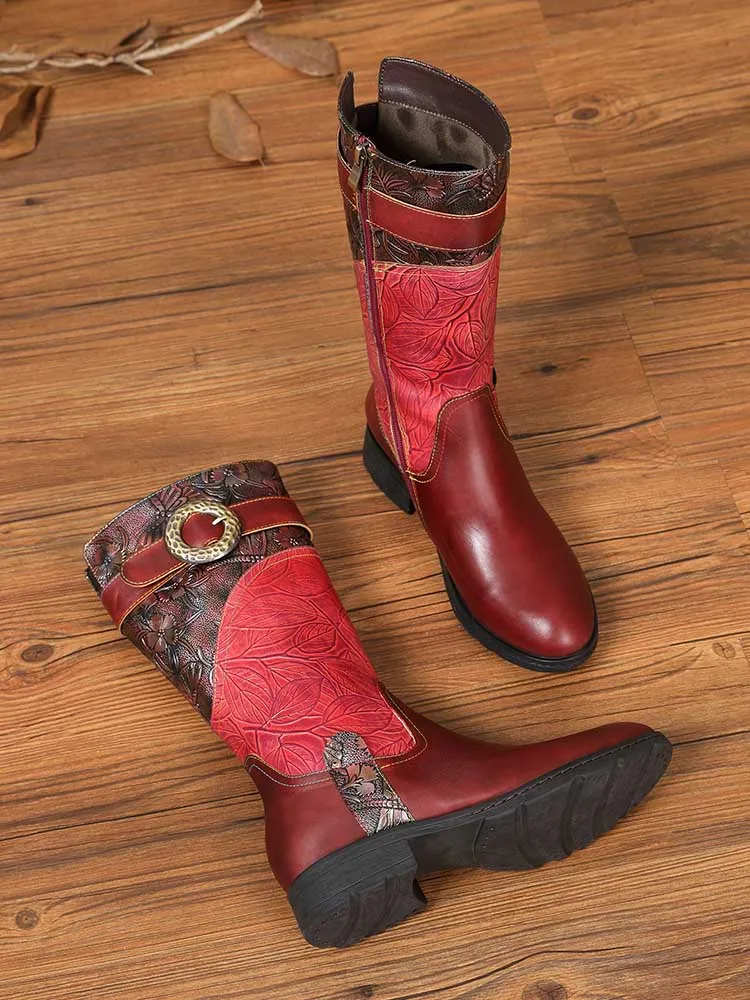 Emerald Embossed Leather Flat Boots