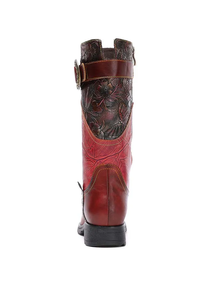 Emerald Embossed Leather Flat Boots