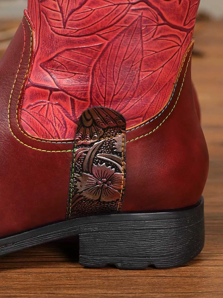 Emerald Embossed Leather Flat Boots