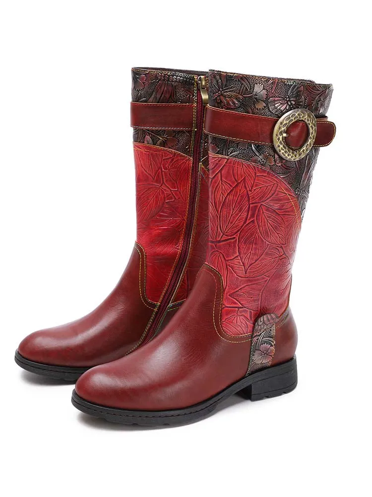 Emerald Embossed Leather Flat Boots