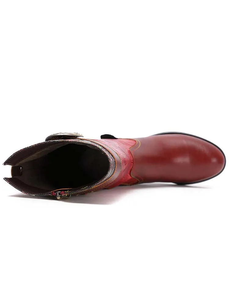 Emerald Embossed Leather Flat Boots