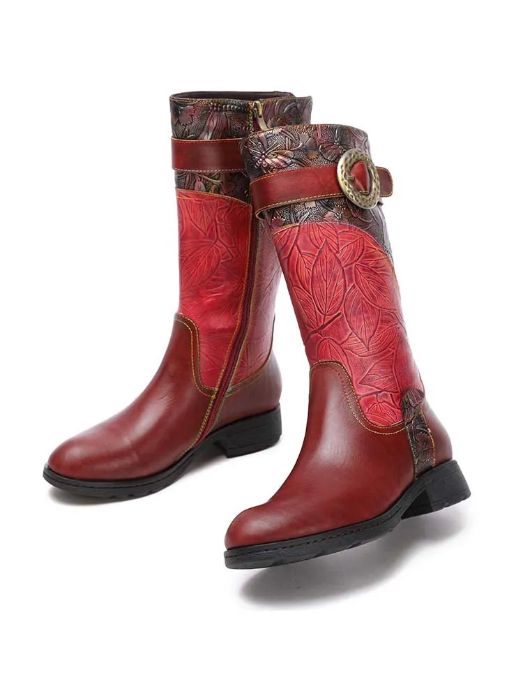Emerald Embossed Leather Flat Boots