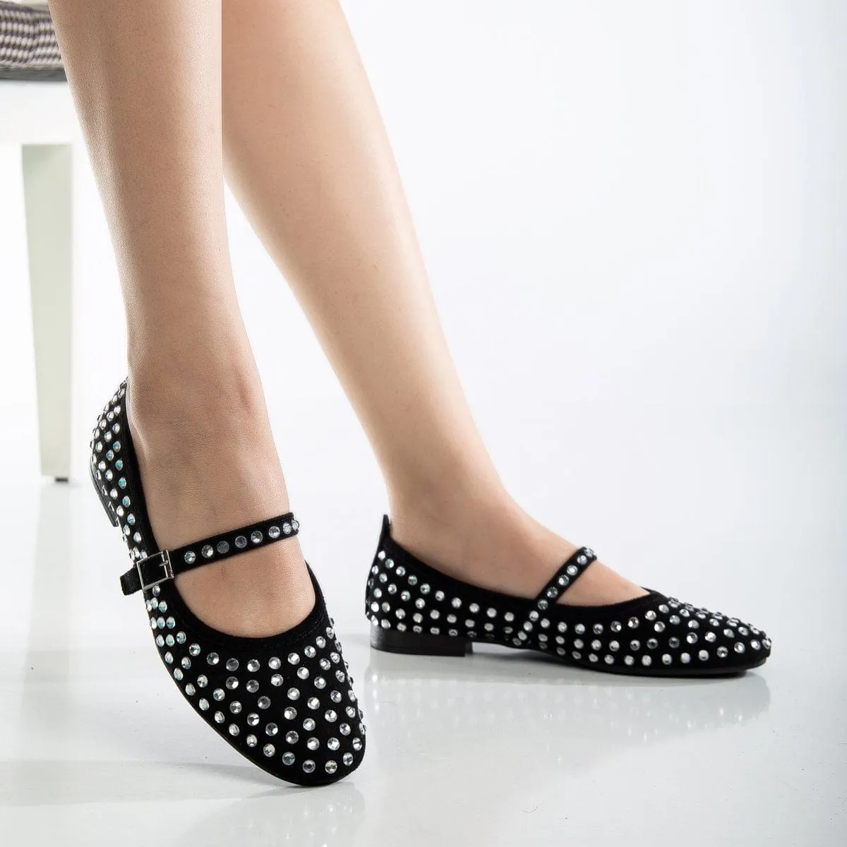 Emilie Vegan Suede Mary Jane Flats | Studded Crystal
