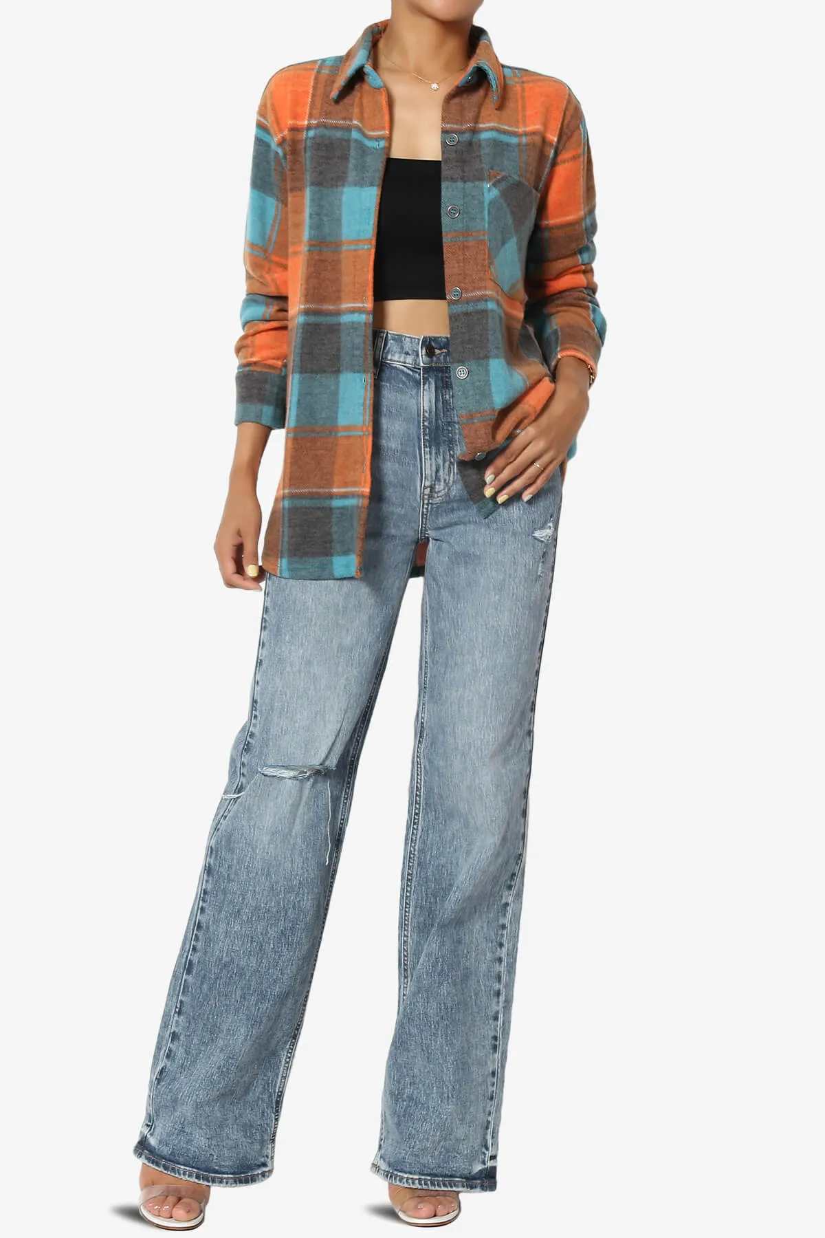 Everlie Soft Fleece Plaid Button Up Shirt