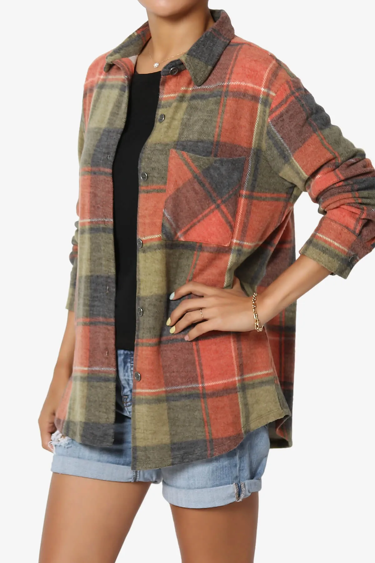 Everlie Soft Fleece Plaid Button Up Shirt