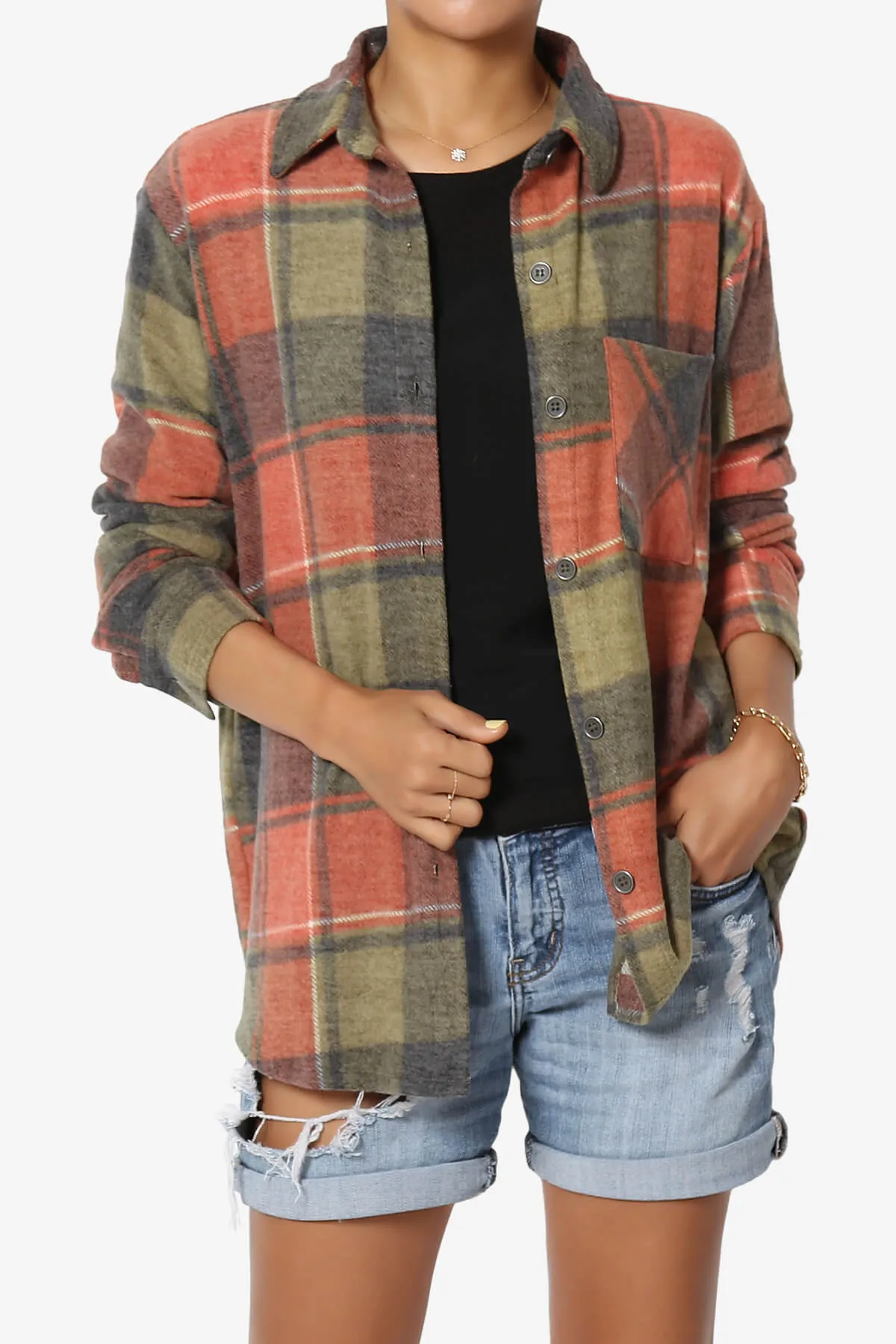 Everlie Soft Fleece Plaid Button Up Shirt