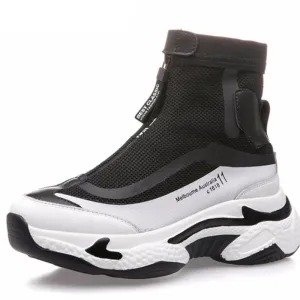 Fashion Woman Chunky Sneakers Zipper Breathable Women Platform Shoes  Trainers Lady black White Women Sneakers