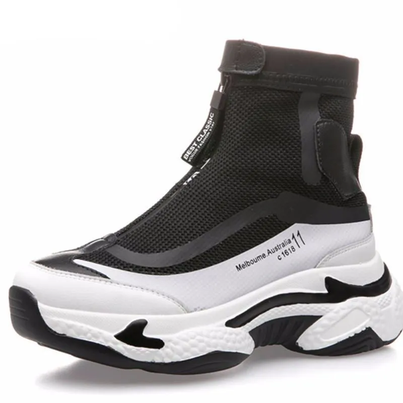 Fashion Woman Chunky Sneakers Zipper Breathable Women Platform Shoes  Trainers Lady black White Women Sneakers
