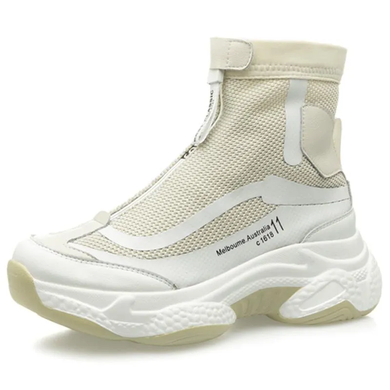 Fashion Woman Chunky Sneakers Zipper Breathable Women Platform Shoes  Trainers Lady black White Women Sneakers