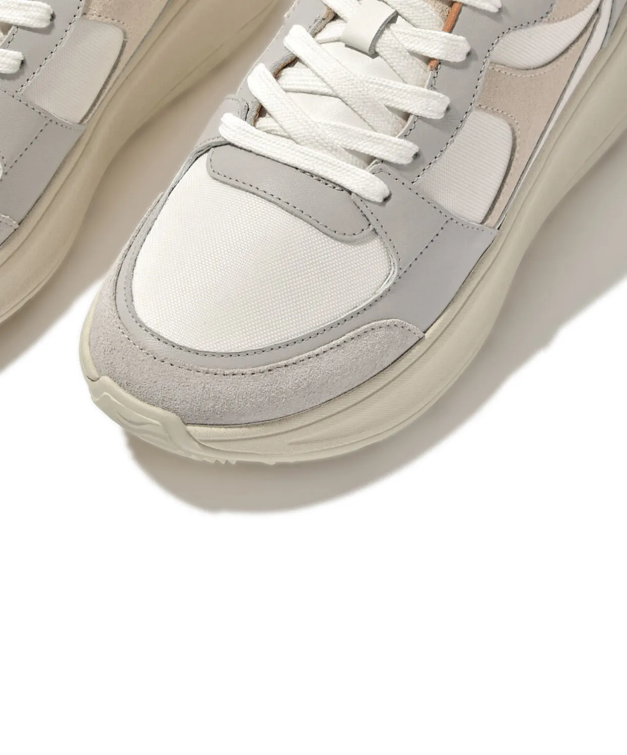 FitFlop F-mode Leather/Suede Flatform Sneakers Grey