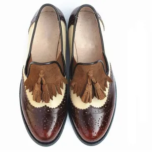 flats genuine Leather oxford flat Shoes brogues vintage retro  tassel pink