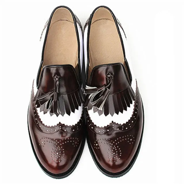 flats genuine Leather oxford flat Shoes brogues vintage retro  tassel pink