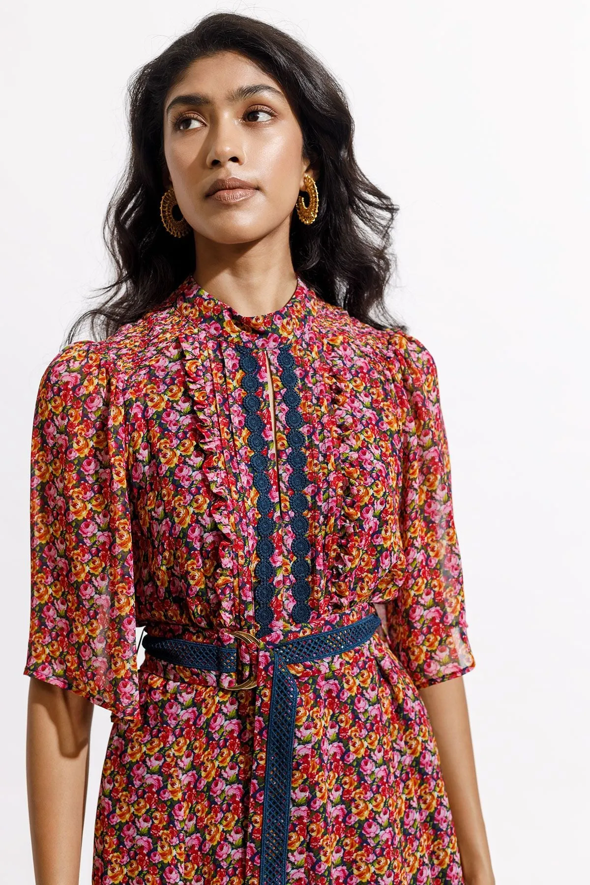 Floral Bloom Flutter Sleeve Midi Dress