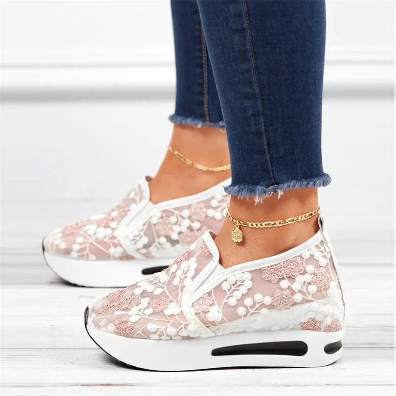 Floral Embroidery Breathable Mesh Sneakers for Women