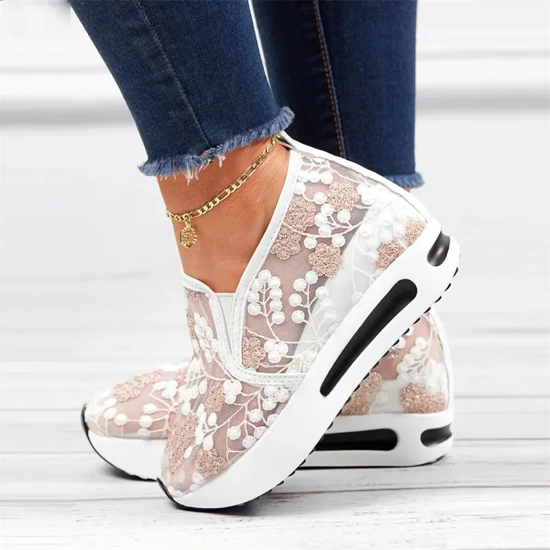 Floral Embroidery Breathable Mesh Sneakers for Women