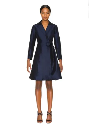 FOCUS by SHANI - Dupioni Wrap Dress in Navy