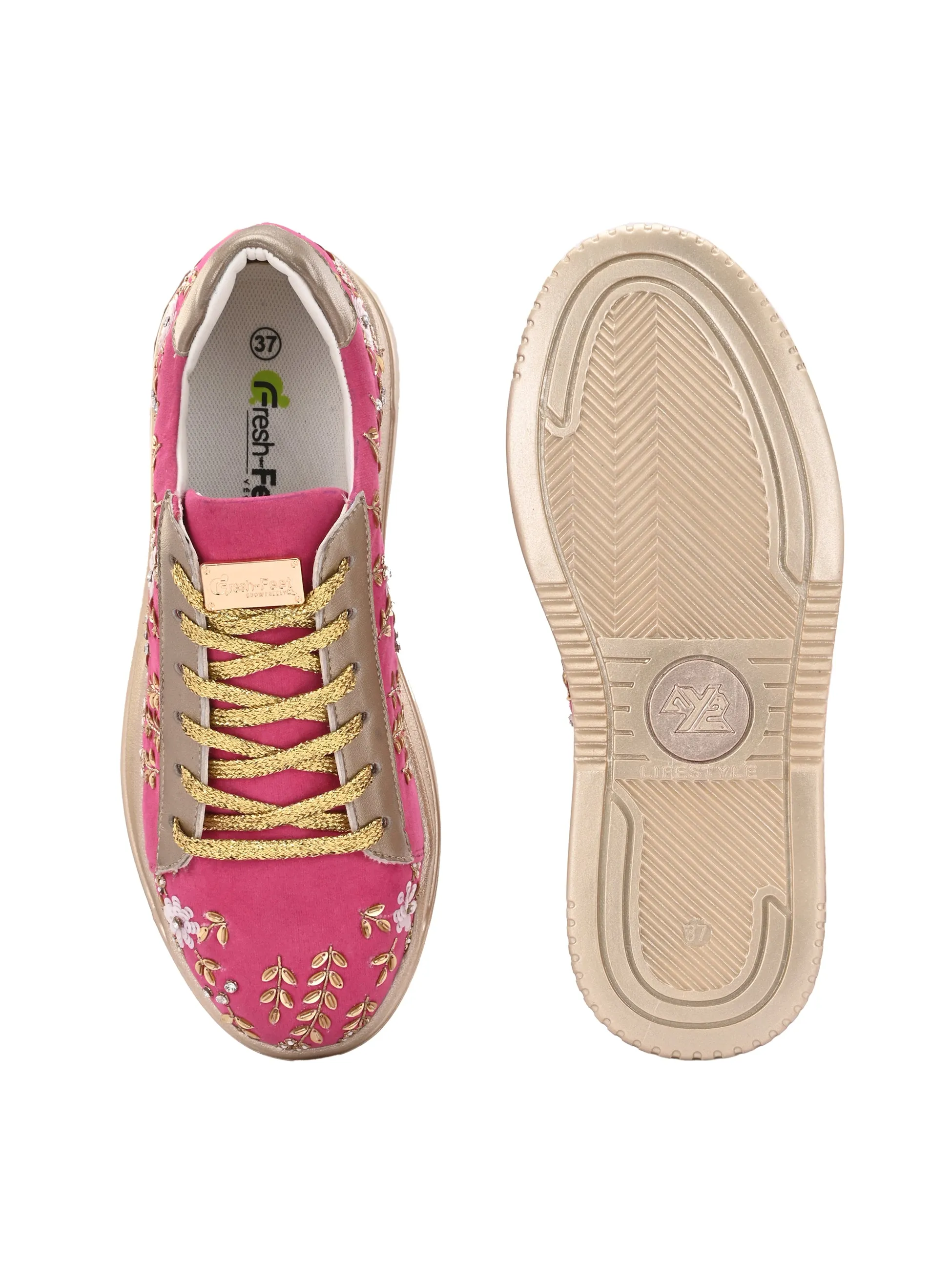 Fuscia Embroidered Customized Ethnic Sneakers