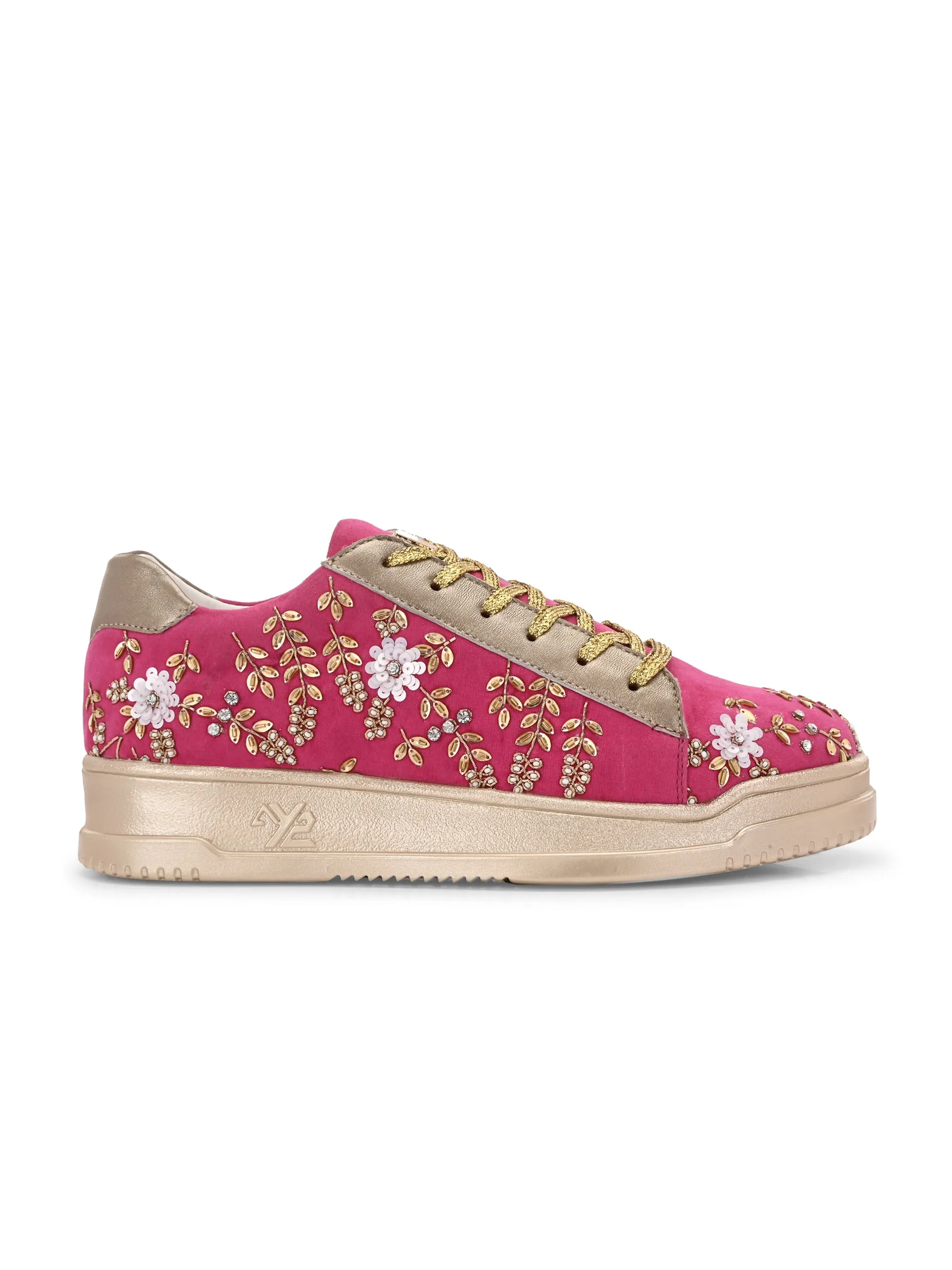 Fuscia Embroidered Customized Ethnic Sneakers