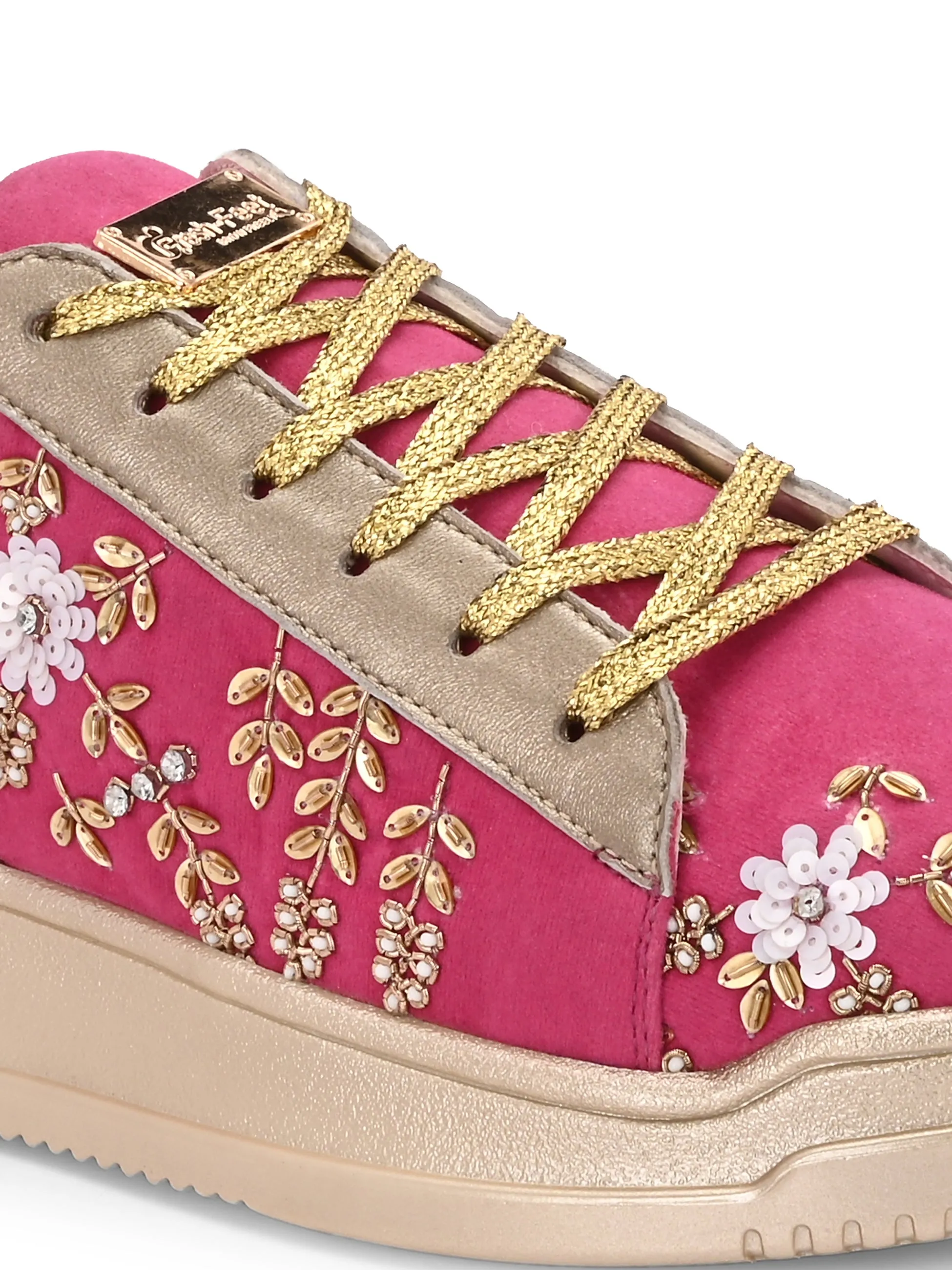 Fuscia Embroidered Customized Ethnic Sneakers