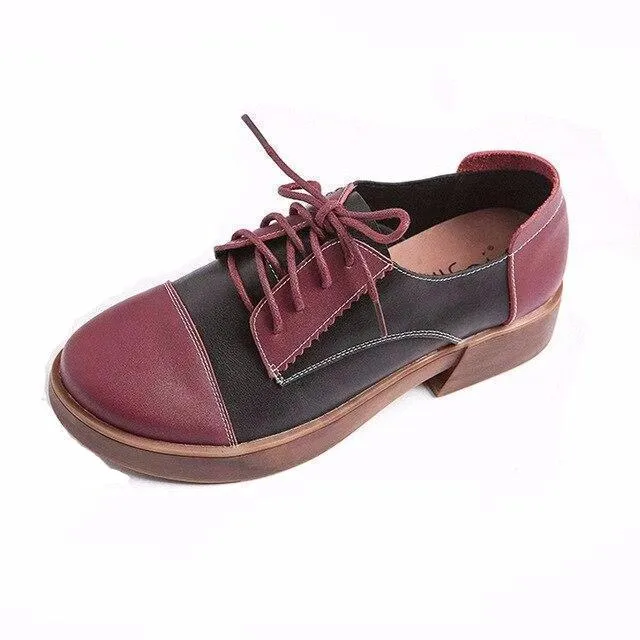 Genuine leather women casual shoes soft loafers patchwork spring autumn oxfords fashion flats